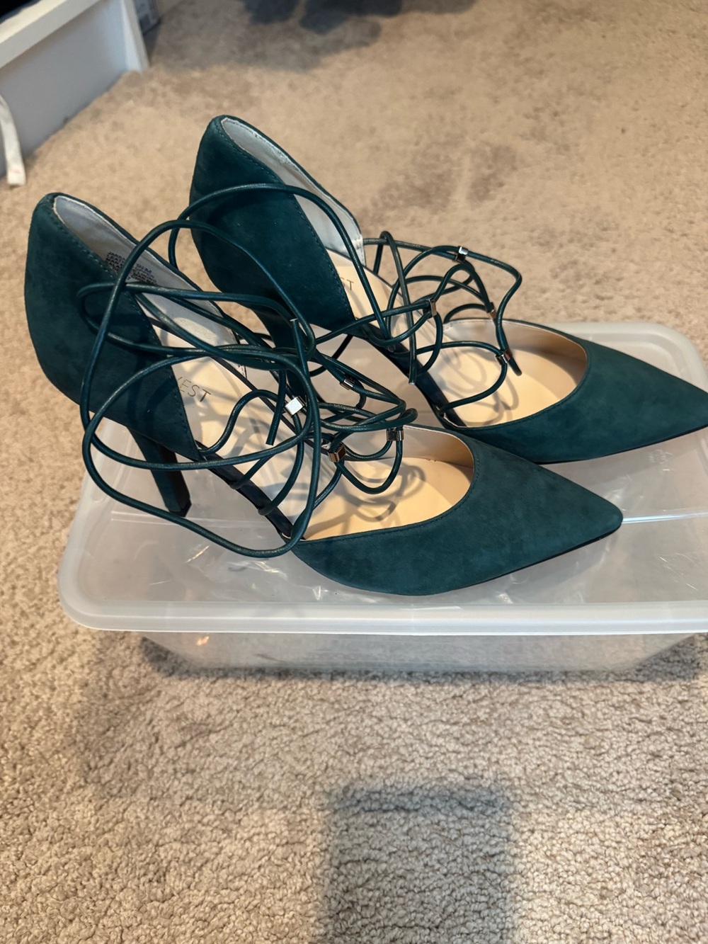 Nine West Lace-Up Pointed Toe Pumps in Deep Forest green